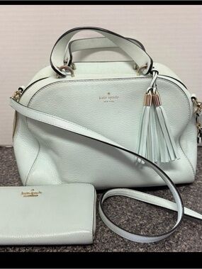 kate spade Mint Green Leather Satchel with Tassel and Wallet looks like new